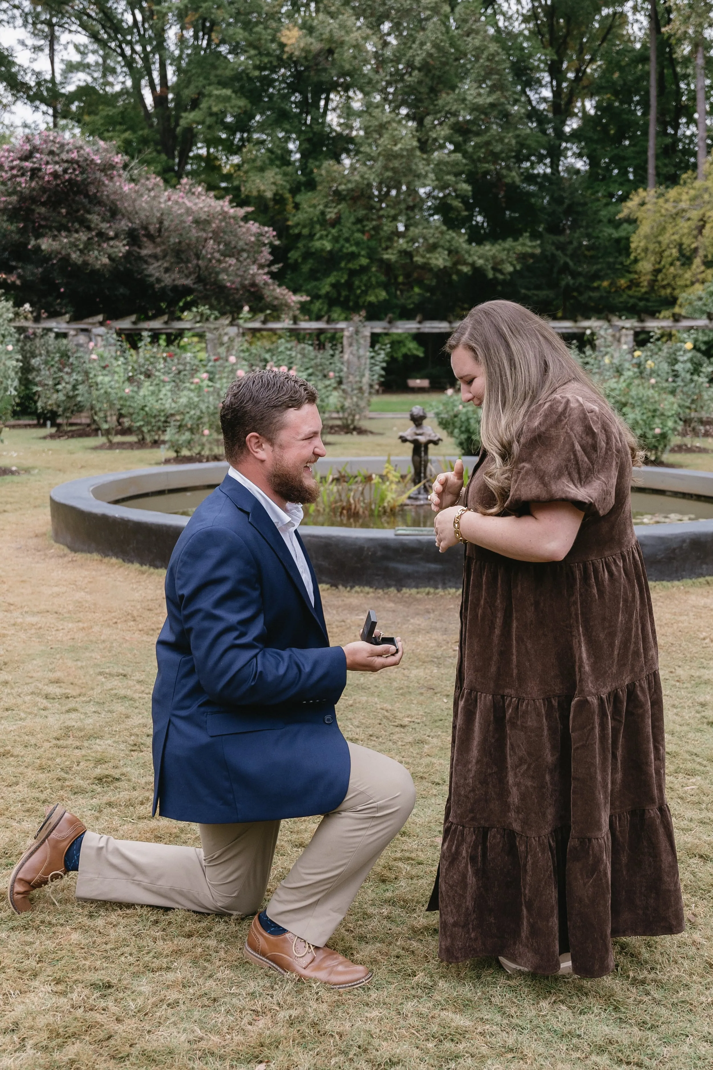 Romantic engagement portrait at golden hour in Raleigh