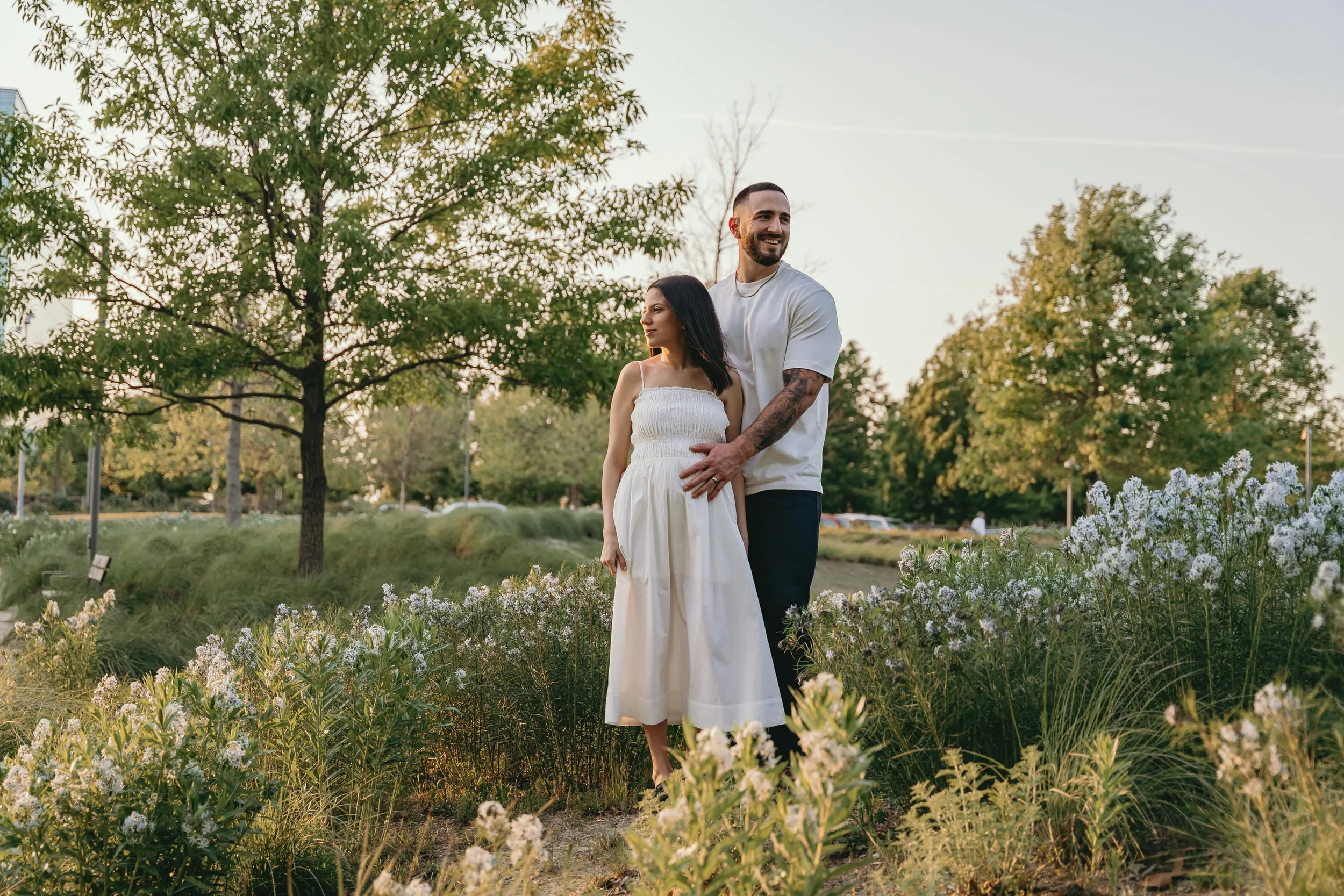 Family portrait with golden afternoon light in NC